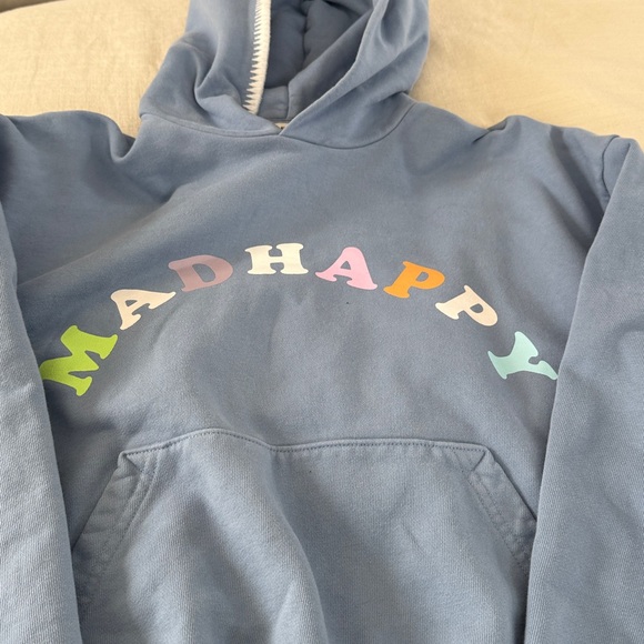 Madhappy Light Blue Hoodie with pastel letters and white stitching - Picture 4 of 5